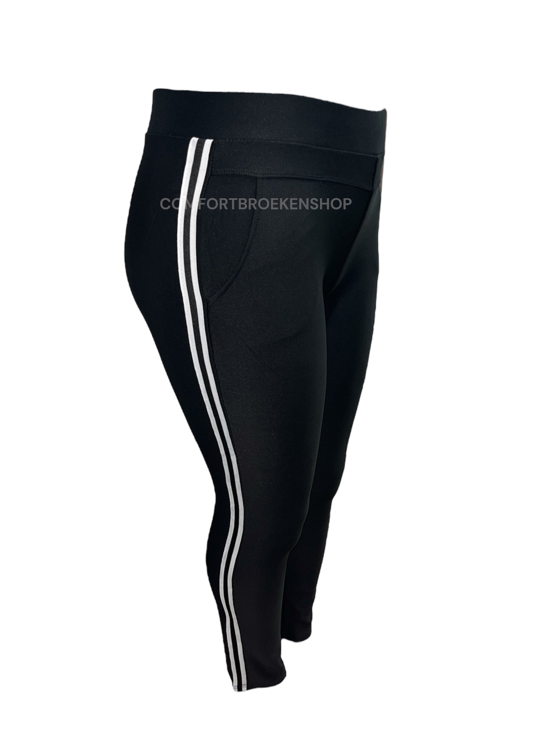 R269 -COMFORTBROEK ZWART MET WITTE STREPEN SPORT