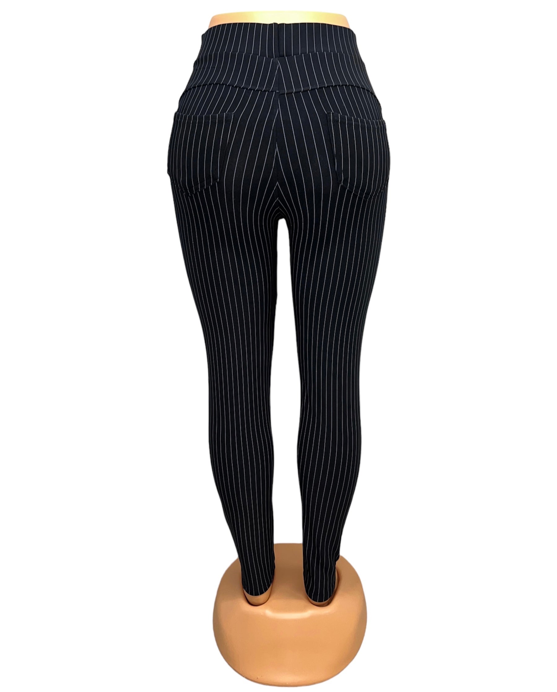 COMFORTBROEK NAVY MET KRIJTSTREEP