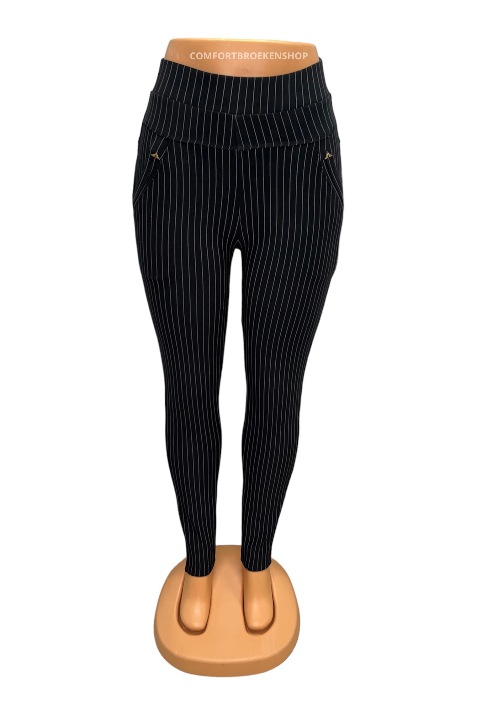 COMFORTBROEK NAVY MET KRIJTSTREEP
