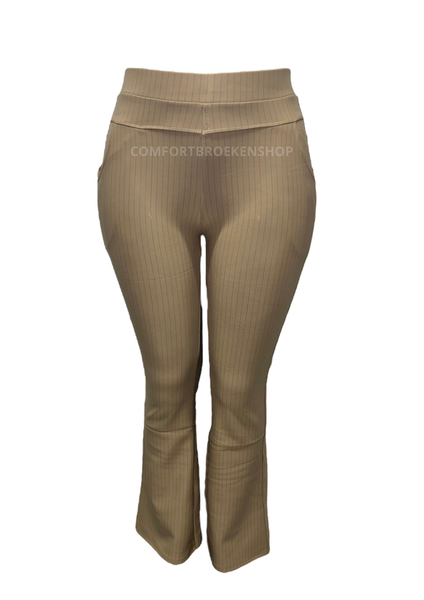 -COMFORTBROEK BEIGE MET KRIJTSTREEP FLARED