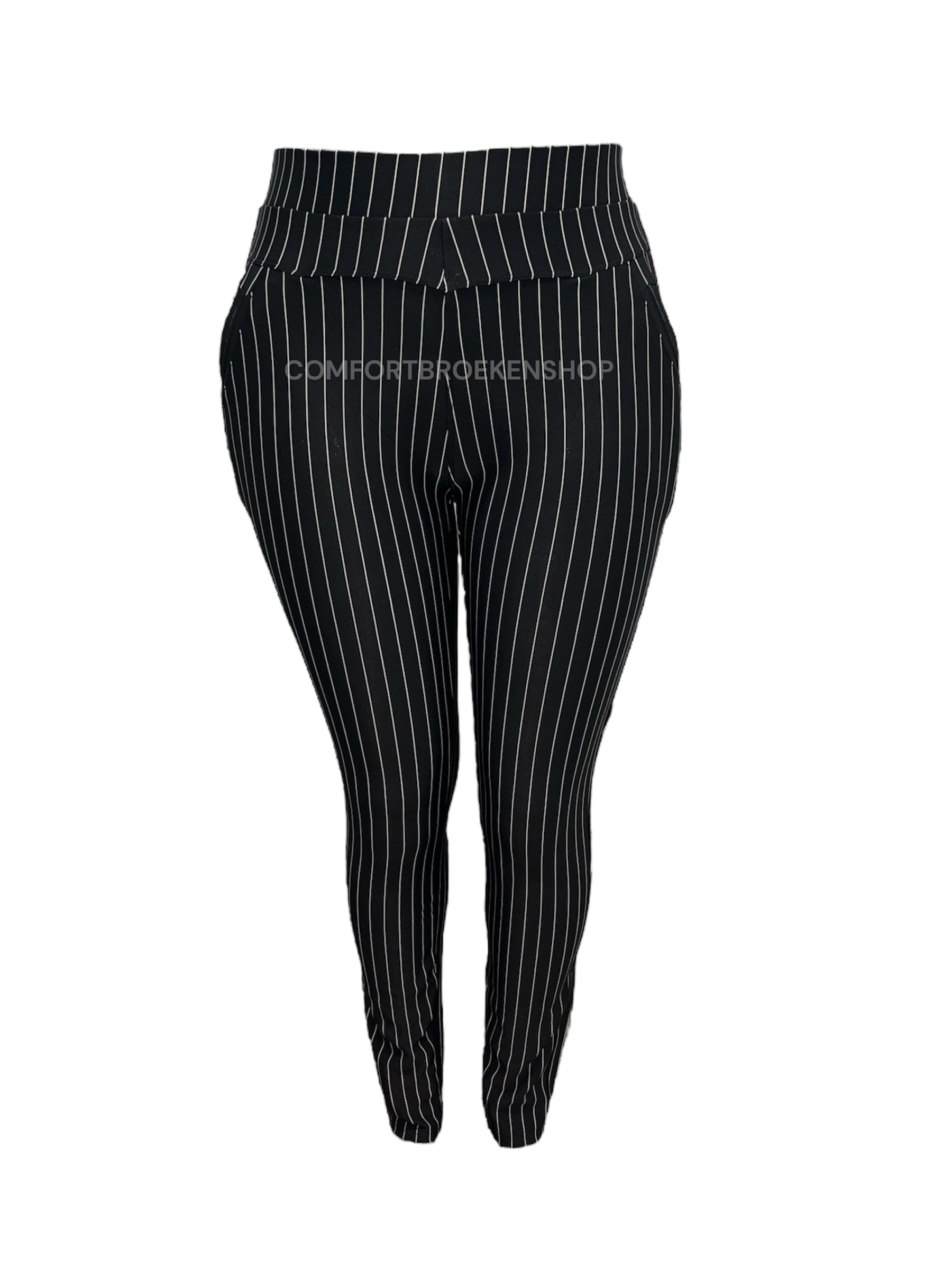 R216-1 -COMFORTBROEK ZWART KRIJTSTREEP