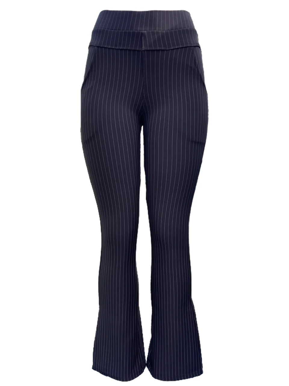 COMFORTBROEK ZWART FLARED MET KRIJTSTREEP