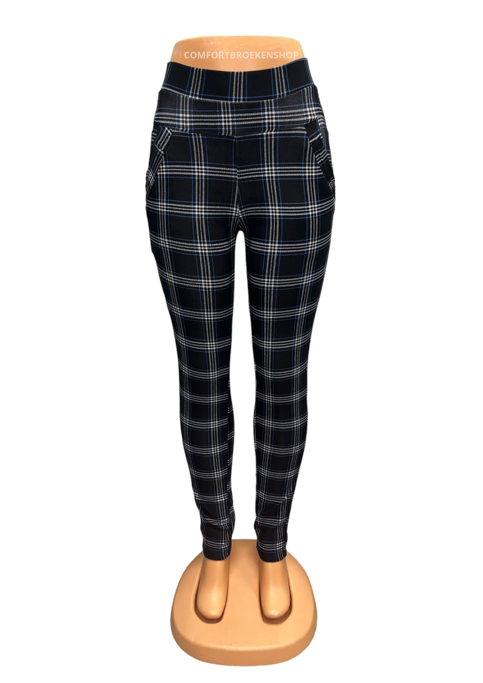 COMFORTBROEK BLAUW WIT GERUIT