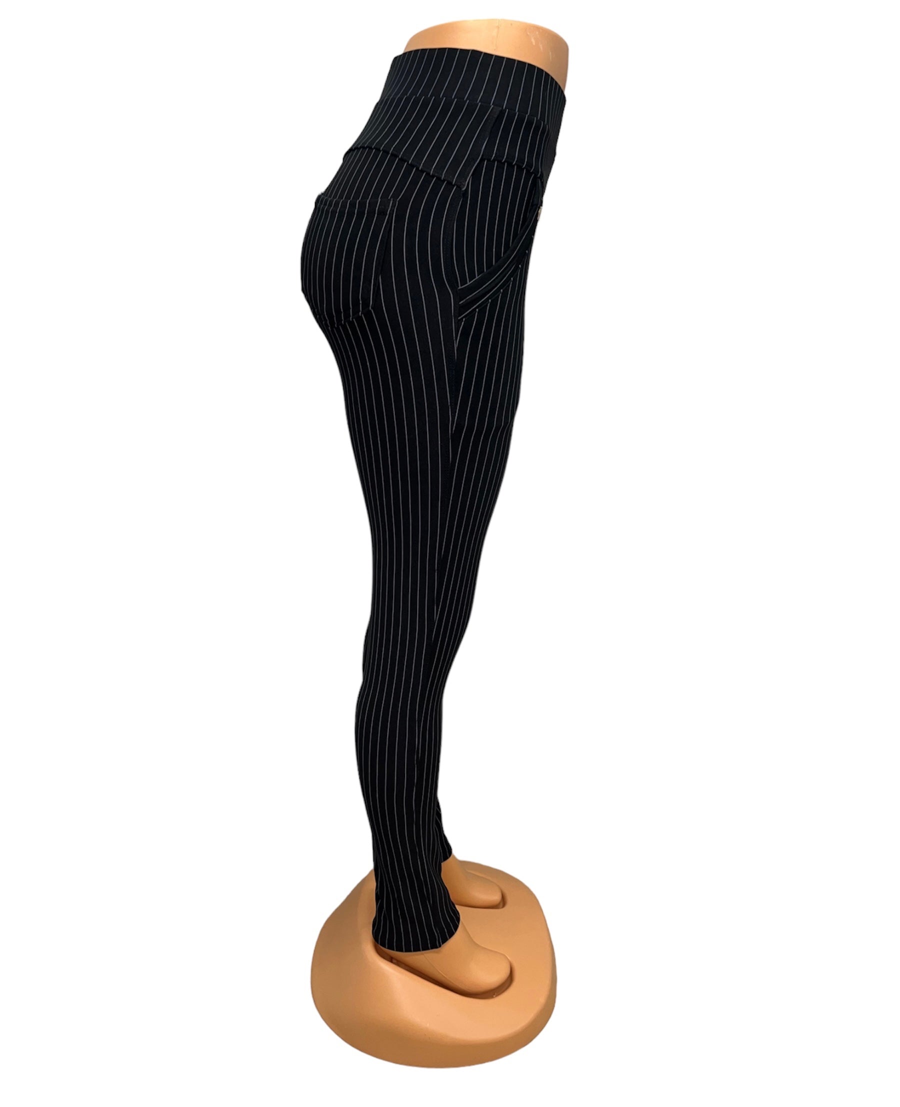 COMFORTBROEK NAVY MET KRIJTSTREEP