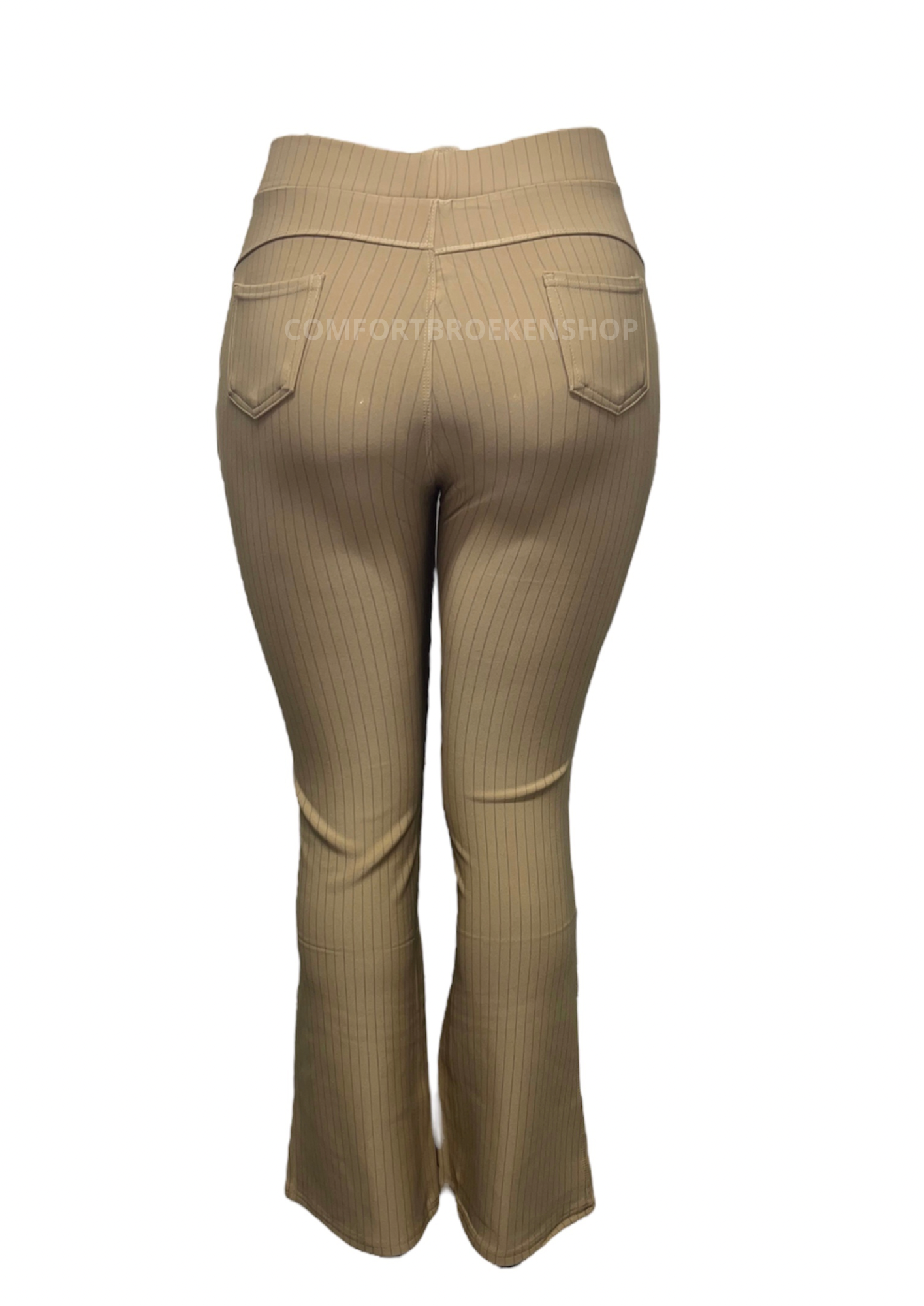 -COMFORTBROEK BEIGE MET KRIJTSTREEP FLARED