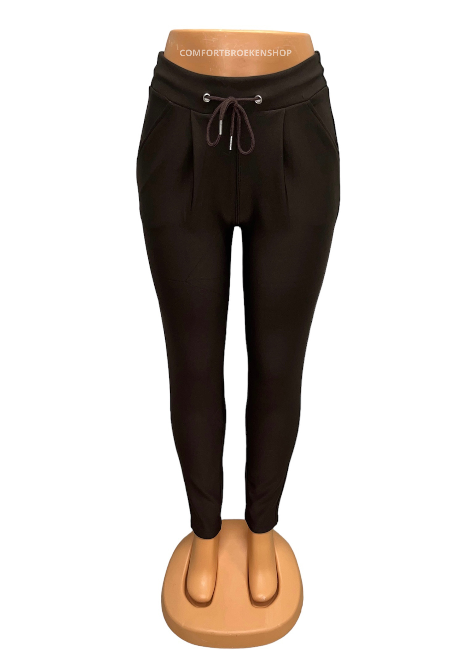 COMFORTBROEK DONKERBRUIN MET VETER